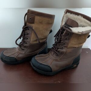 UGG Cream and Brown Cozy Boots